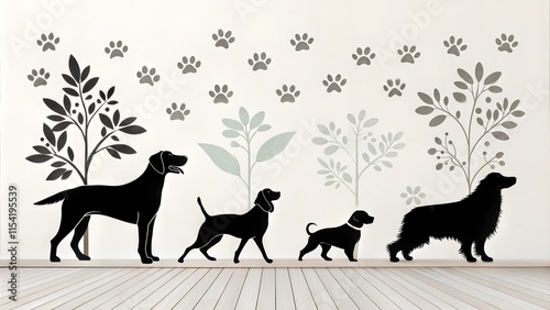 Dog breeds silhouette set vector design printable wall art decal home decor ornament photo