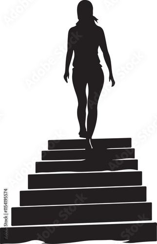 Woman Walking Up Stairs Silhouette Vector Illustration Graphic