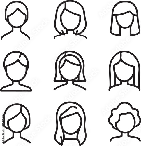 Women Line Art with Different Hairstyles Vector Illustration Graphic