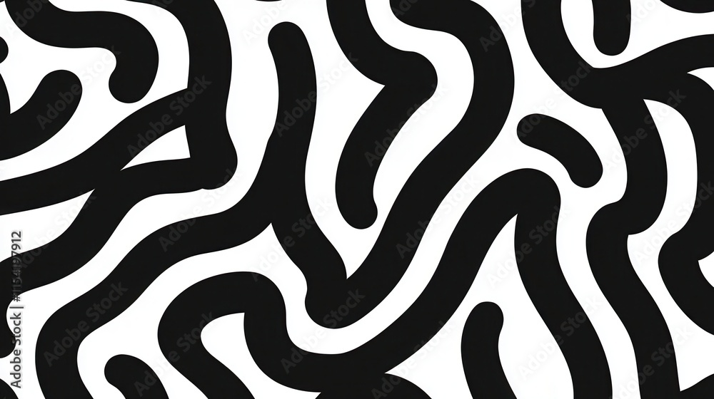 Obraz premium Abstract Black and White Wavy Line Pattern on White Background