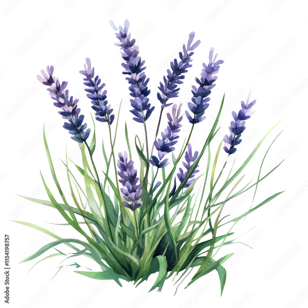 Naklejka premium PNG Small bouquet of lavenders in grass illustration watercolor flowers.