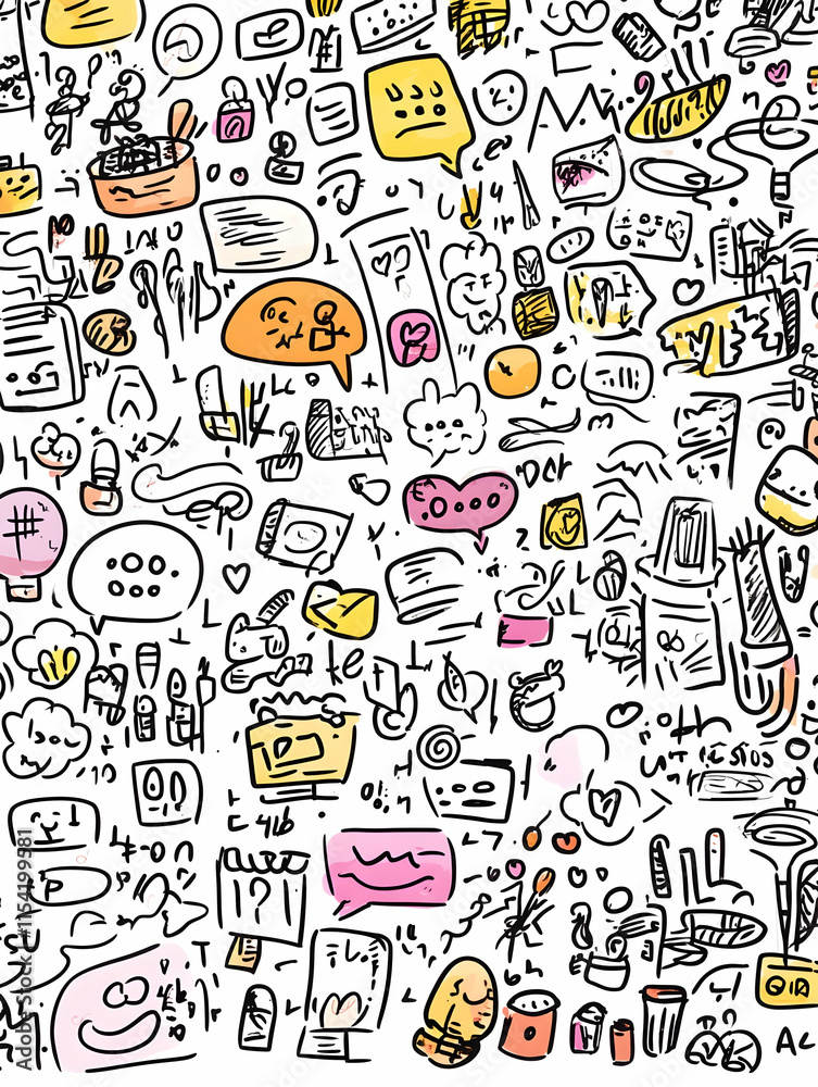 Colorful Doodle Background, Communication, Thoughts, Ideas, White, Pattern, Graphic Design, Website, Social Media. Colorful Doodle Background, Communication, Thoughts, Ideas, White, Pattern, Graphic Design, Website, Social Media.