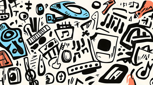 Colorful Music Doodle Background Illustration.