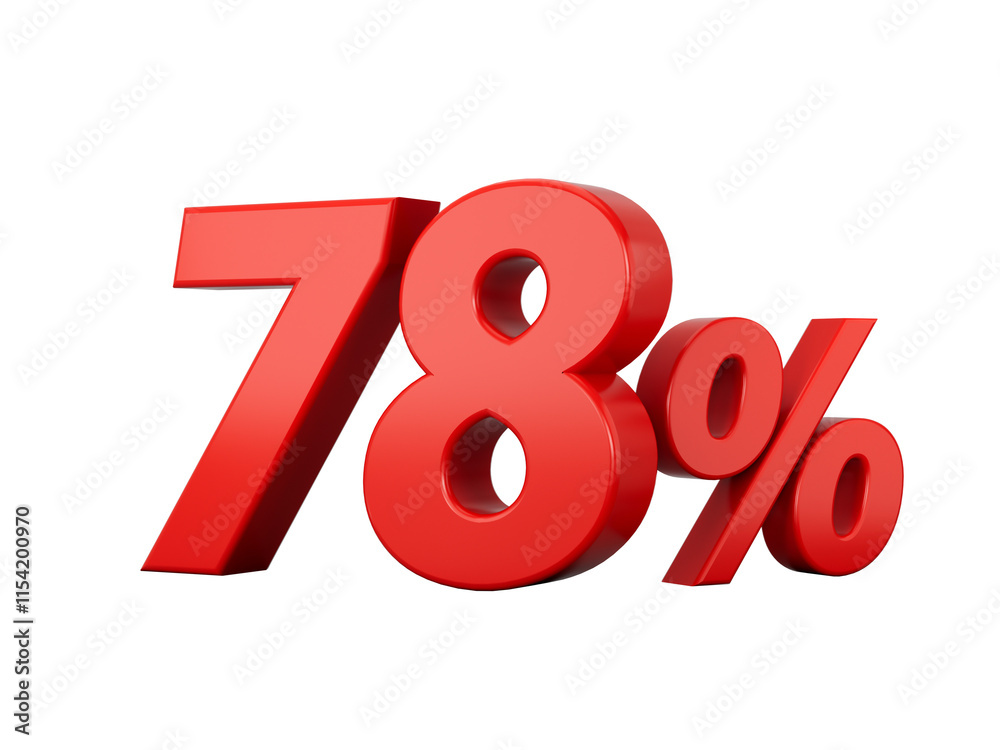 3d Red 78% Seventy Eight Percent Sign on White Background 3d illustration