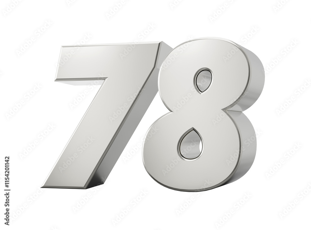 Silver 3d numbers 78 Seventy Eight. Isolated white background 3d illustration Silver 3d numbers 78 Seventy Eight. Isolated white background 3d illustration