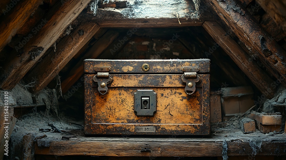 Old Wooden Box Found In Dusty Attic Space Old Wooden Box Found In Dusty Attic Space