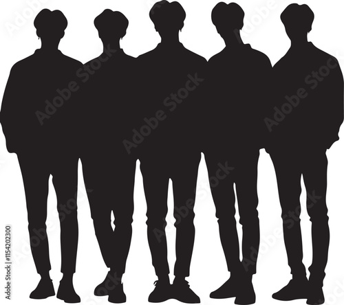 Group of Teenage Males Standing Silhouette Set