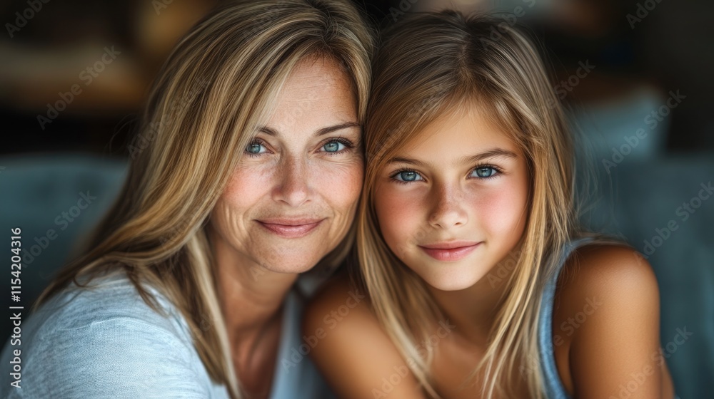 A joyful mother and daughter share a close moment, smiling and enjoying each others company A joyful mother and daughter share a close moment, smiling and enjoying each others company