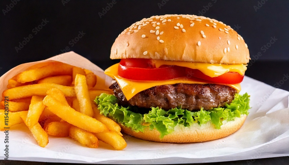 cheeseburger and fries to go