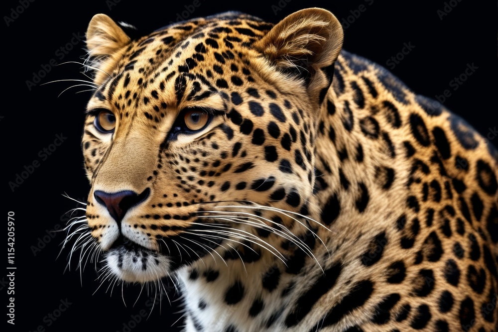 Naklejka premium leopard with a black background and a brown spot on its face