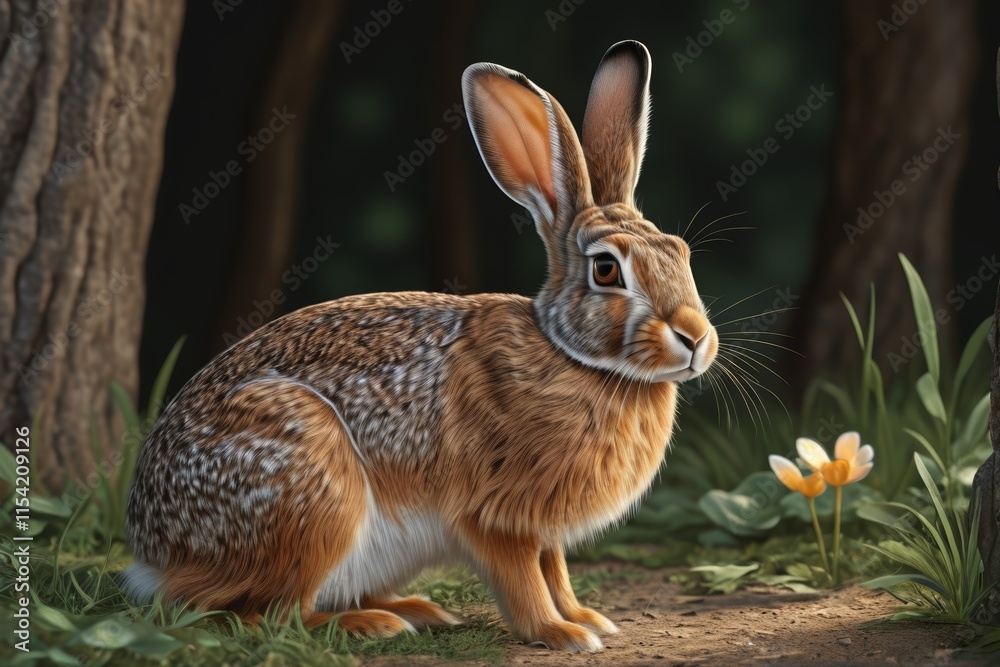 Fototapeta premium there is a painting of a rabbit sitting in the grass