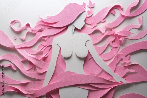 Body Woman Breast Cancer Awareness Day paper cutting. A visual representation of hope, encouraging support for breast cancer awareness and research. photo