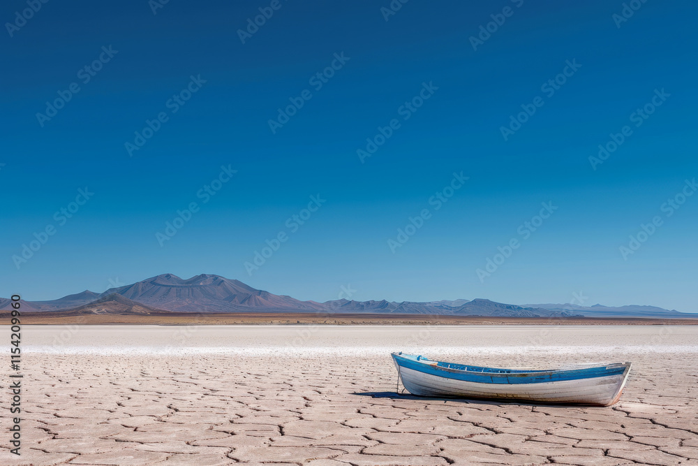 Abandoned boat on dry cracked desert landscape Abandoned boat on dry cracked desert landscape
