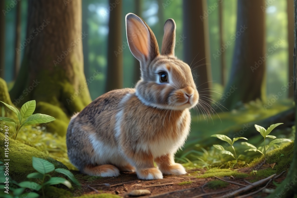 Fototapeta premium there is a rabbit that is sitting on a mossy log