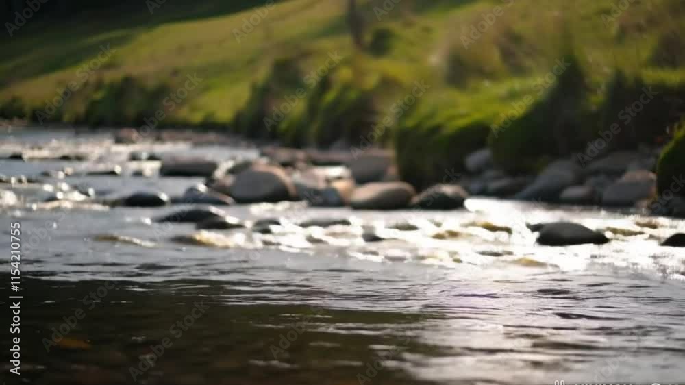 A peaceful, slow-motion video of a river gently flowing over smooth rocks, with sunlight reflecting off the water. A peaceful, slow-motion video of a river gently flowing over smooth rocks, with sunlight reflecting off the water.
