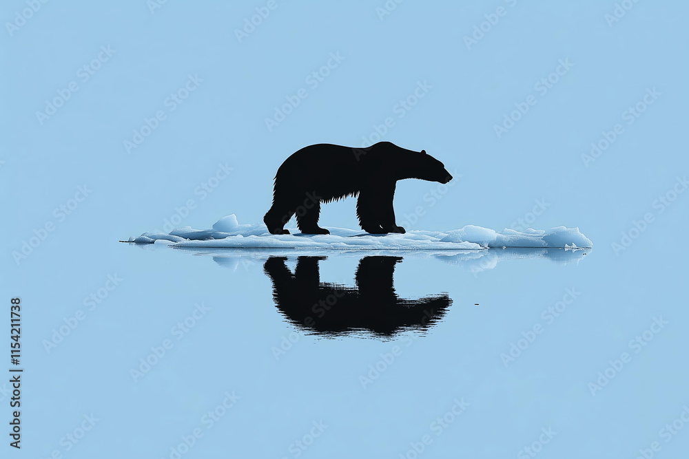 International Polar Bear Day celebrated on February 27, a stylized silhouette of a polar bear standing on an ice floe, isolated on a solid light blue background with ample copy space International Polar Bear Day celebrated on February 27, a stylized silhouette of a polar bear standing on an ice floe, isolated on a solid light blue background with ample copy space