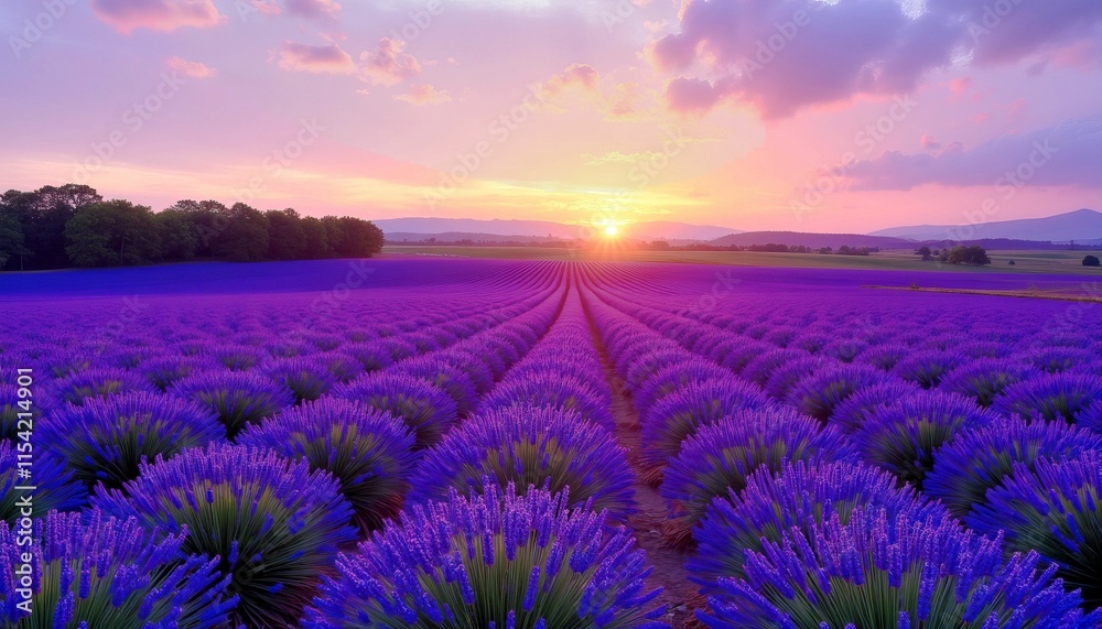 Fototapeta premium Dramatic Sunset Over Purple Lavender Field in Provence