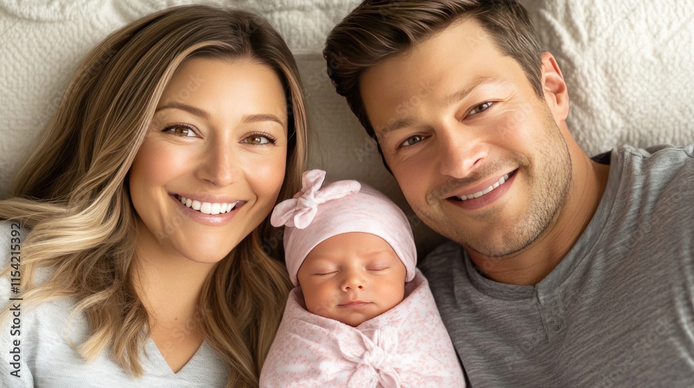 Happy parents and their newborn baby girl. Happy parents and their newborn baby girl.