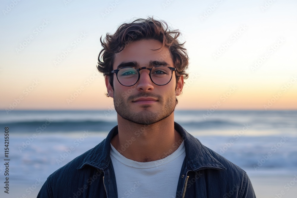 Young Man Wearing Glasses at the Beach Young Man Wearing Glasses at the Beach