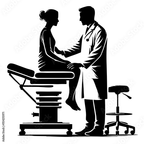 Doctor silhouette examining patient on treatment table with caring demeanor