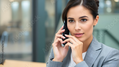 Businesswoman Making a Business Call on Her Phone: A focused image of a businesswoman making a call on her smartphone, showcasing concentration and professionalism in the business world.  Good for bus