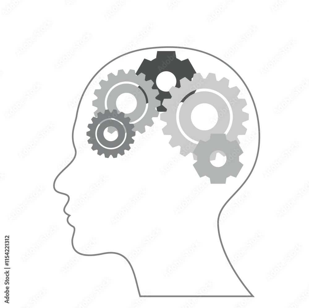Silhouette of Human Head With Gears Representing Thought Processes and Innovation. Vector Illustration. Silhouette of Human Head With Gears Representing Thought Processes and Innovation. Vector Illustration.