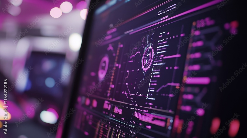 Obraz premium High-Tech Computer Screen Displaying Futuristic Data Visualization