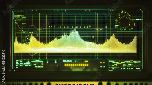 Visual representation of a wave on an oscilloscope screen, waveform, electronic, technology, monitor, screen, display. Oscillation. Illustration