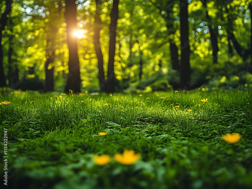 Sunlit Forest Meadow With Yellow Flowers Sunlit Forest Meadow With Yellow Flowers