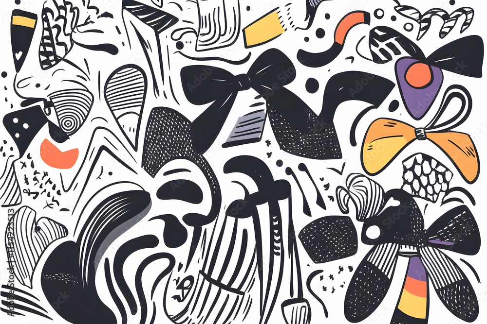Abstract doodle art background design; playful shapes, white backdrop, website graphic. Abstract doodle art background design; playful shapes, white backdrop, website graphic.