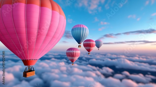 A group of hot air balloons flying above the clouds