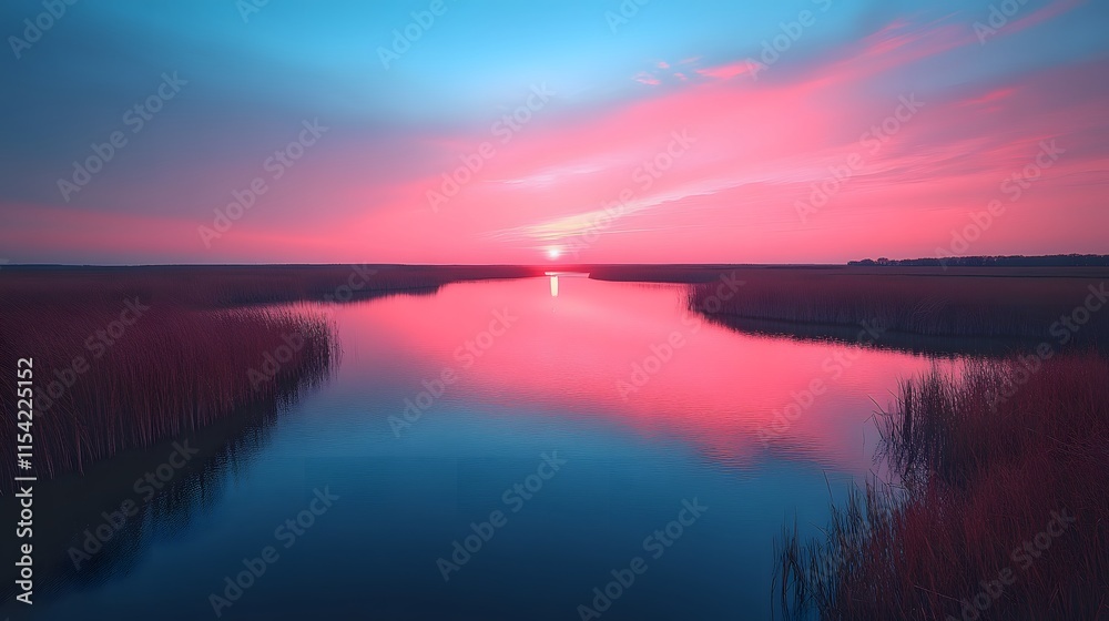 Fototapeta premium Pink Sunset Reflection on Lake