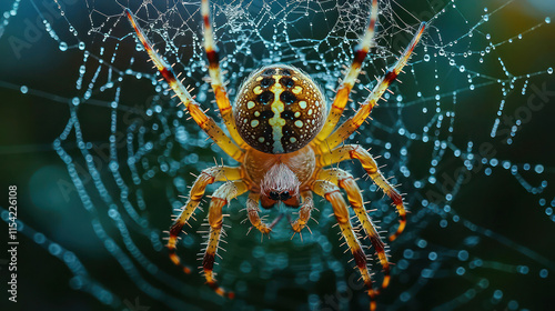 A close-up of a spider meticulously weaving its web, showcasing the intricate patterns of nature's design.