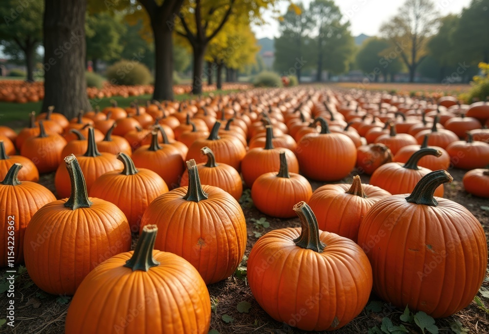A large field full of ripe orange pumpkins ready for harvest. A large field full of ripe orange pumpkins ready for harvest.