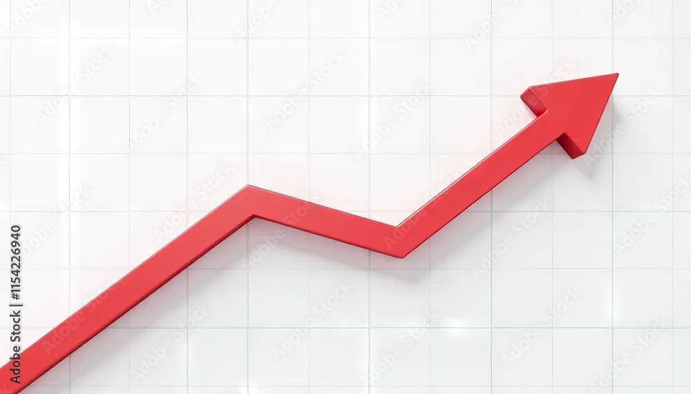 Minimalistic red arrow dipping on clean white graph background