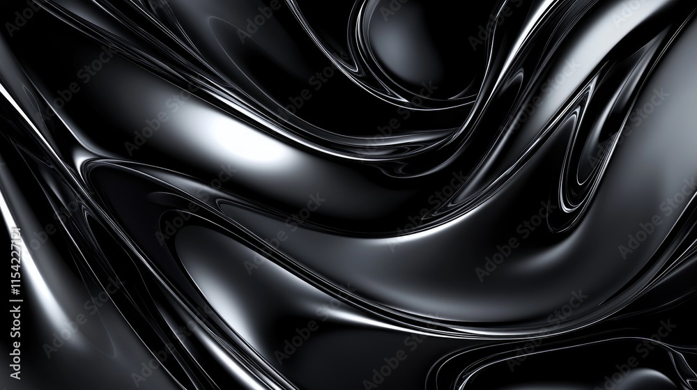 Obraz premium Glossy Black Abstract Texture with Smooth Flowing Patterns