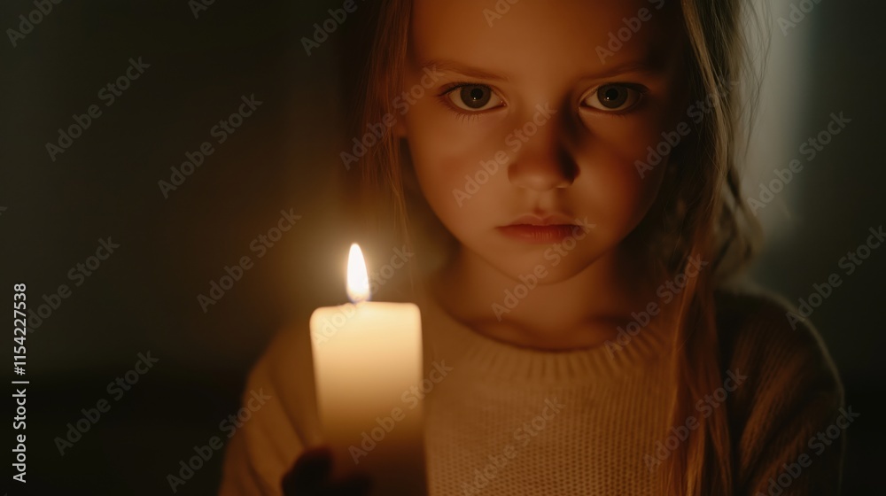 Child holding lit candle - serenity and contemplation in soft light Child holding lit candle - serenity and contemplation in soft light