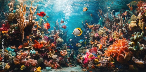 Vibrant Reef Ecosystem With Colorful Fish And Coral photo