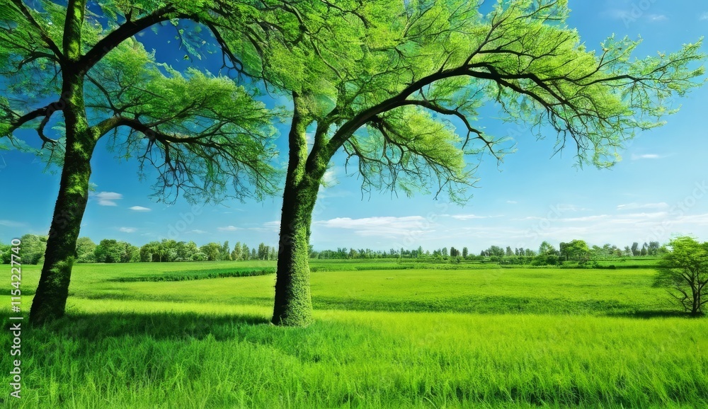 Landscape view of the green inland with grass & trees. Copy space. Landscape view of the green inland with grass & trees. Copy space.