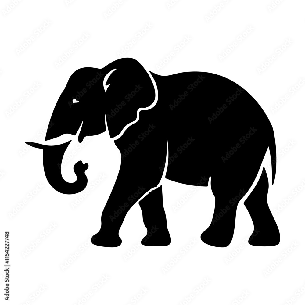 Fototapeta premium Majestic Elephant Silhouette Vector - Minimalist Wildlife Animal Design in Black and White