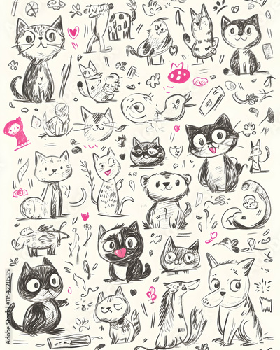 Wallpaper Mural Cute doodle cats dogs pattern background for kids book illustration. Torontodigital.ca