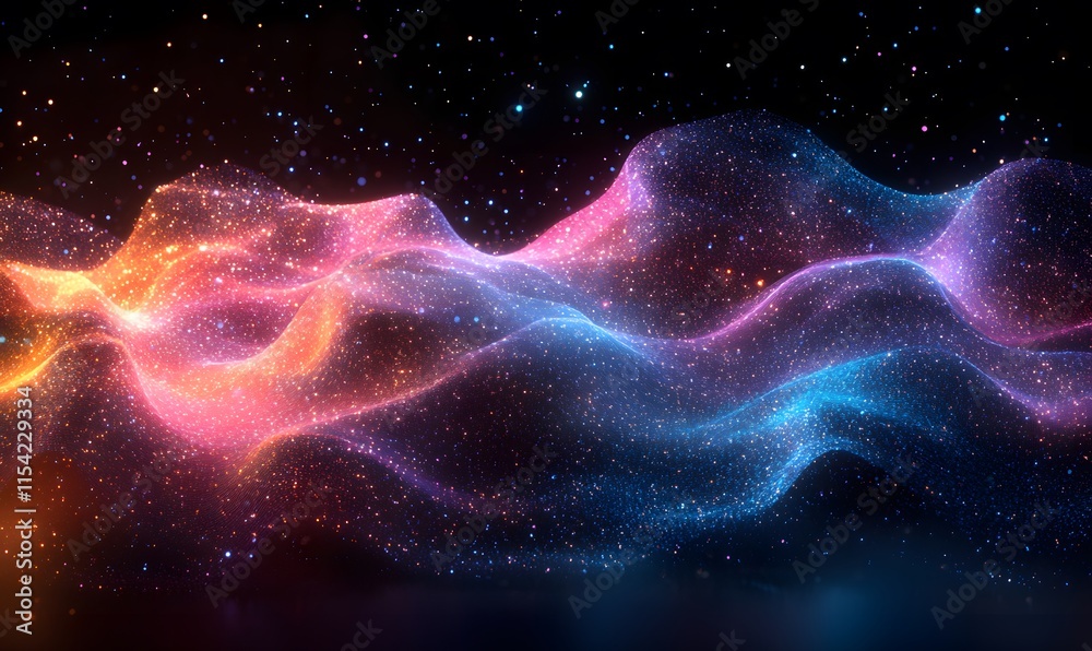 Obraz premium particles forming a dynamic, flowing wave in various colors