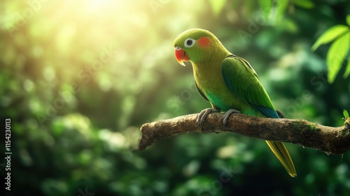 Wallpaper Mural Vibrant Green Parrot Perched on Branch in Lush Green Environment Torontodigital.ca