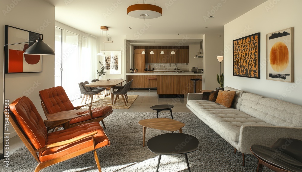 custom made wallpaper toronto digitalMid Century Modern Living Room Interior Design Wooden Walls Sofa Chairs