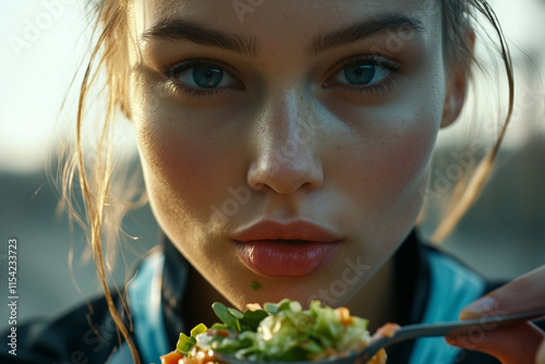 Athlete Eating Healthy Food Post Sports Training for Nutrition and Recovery