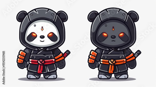 illustraction of techwear chibi panda ninjas robot mecha future JAPANESE VIBE detailed design for streetwaer and urban style t-shirts design photo