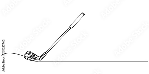 Golf stick line continuous drawing vector. One line Golf stick icon vector background. Golf club icon. Continuous outline of a Golf club, Golf putter continuous one line drawing, Golf line icon. 
