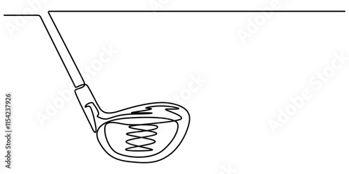 Golf stick line continuous drawing vector. One line Golf stick icon vector background. Golf club icon. Continuous outline of a Golf club, Golf putter continuous one line drawing, Golf line icon. 