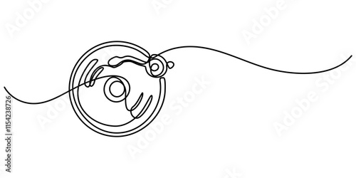 Vinyl LP record in one line art drawing style. Vector illustration, Vinyl record player turntable one line art. Continuous line drawing of analog audio player, retro music turntable vinyl disc jockey.
