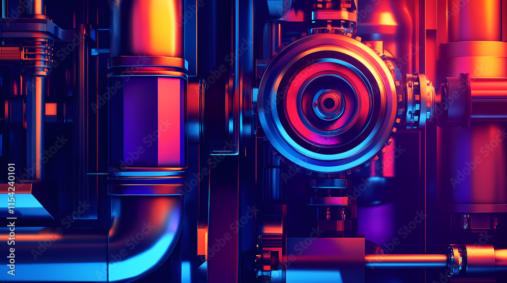 Close-up of an industrial pump with vibrant colors against a dark background. Oscillation. Illustration Close-up of an industrial pump with vibrant colors against a dark background. Oscillation. Illustration